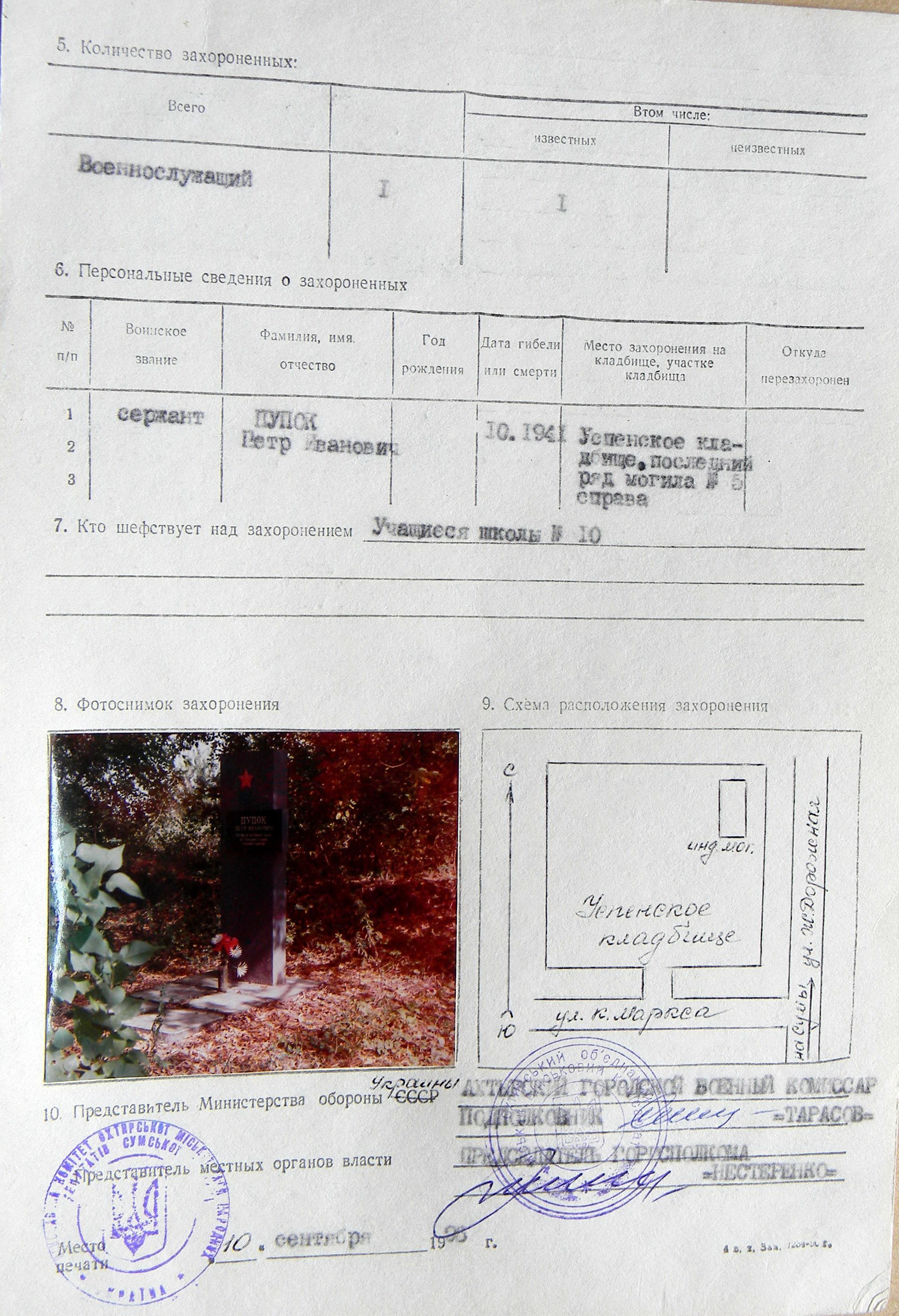 Могила сержанта в г. Ахтырка 